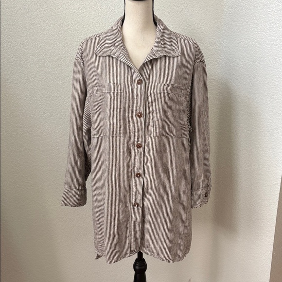 Esby Apparel Lenny Workshirt Shaket in Coffee Stripe Size Large - Picture 6 of 13